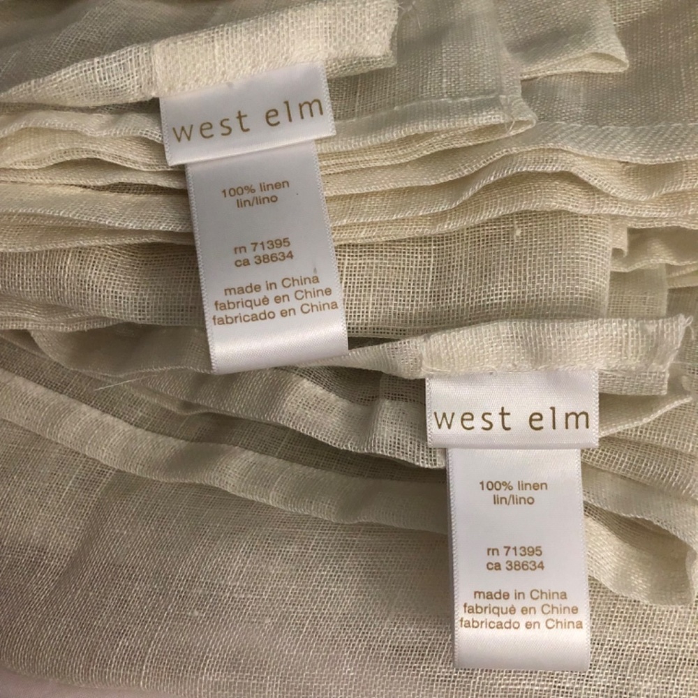 West Elm 48 x 84 set of 2 sheer European flax linen curtain panels Alabaster - Picture 3 of 5